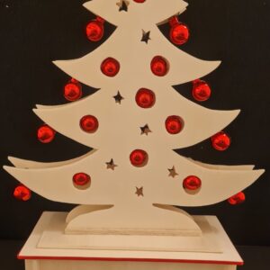 Dekorativer LED-Baum mit roten oder goldenen Kugeln und Sockel (Farbe: Gold)