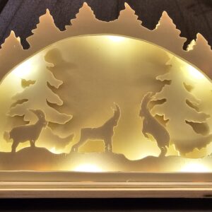 Handgefertigter Lichterbogen mit kämpfenden Steinböcken – LED-Beleuchtung